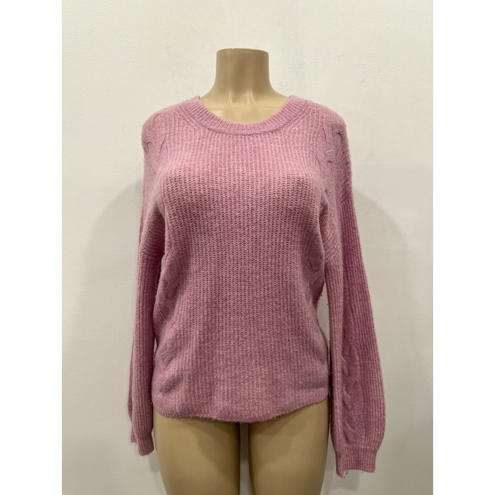 Splendid Cable Knit Sweater Women XS Pink Wool Blend Crewneck RW1S33P